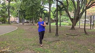 Jogging man in blue tank adult video