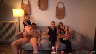 Lis Evans hardcore couch gangbang sex video
