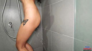 Shower creampie with tattooed brunette porn