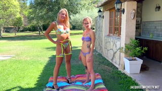 Blonde bikini babes posing outdoors hardcore porn