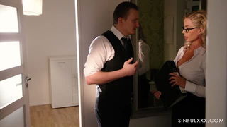 Miss Sally office doorway tease sex video