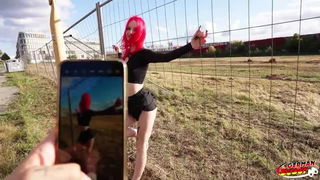 Redhead teen posing outdoors xxx video for adults