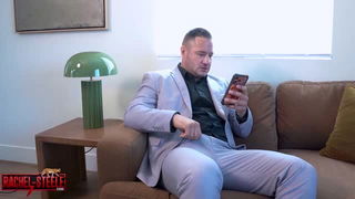 Suited man texting on couch xxx porn clip